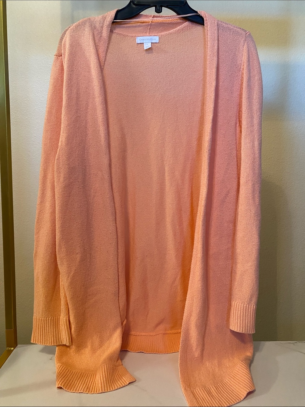 Charter Club Peach Open-Front Lightweight Cardigan